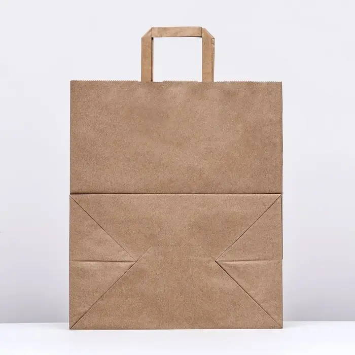 Пакет бумажный, плоская ручка крафт 32&times;20&times;37 см, 90 г/м&sup2;