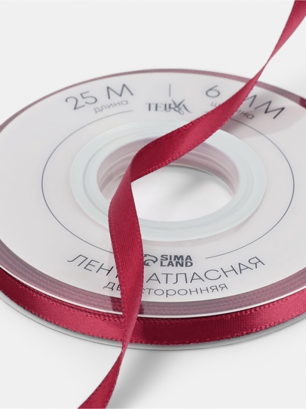 Лента атласная двухсторонняя №0789 6мм*25&plusmn;1м бордовый TR