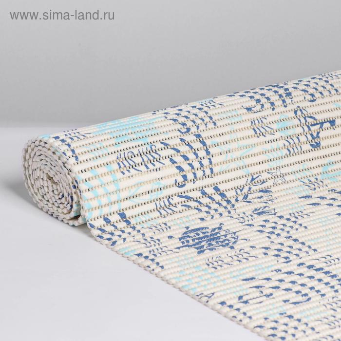 Коврик для ванной комнаты &laquo;Морские знаки&raquo;, ширина 65 см, рулон 2 м, цвет белый