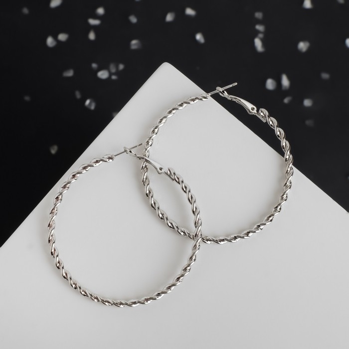 Серьги-кольца &laquo;Крученый&raquo;, цвет серебро, d=5,5 см