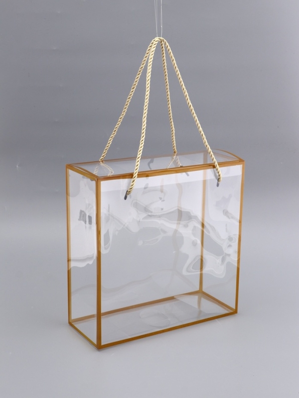 Коробка из PET с ручками, золотая, 25 х 25 х 10 см