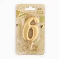 Свеча для торта &laquo;Цифра 6&raquo;, золотая, 5.5 см