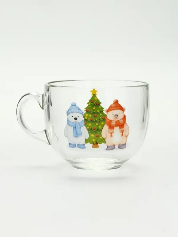 Кружка стеклянная новогодняя &laquo;Мишки в лесу&raquo;, 500 мл