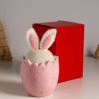 Сувенир керамика, текстиль "Зайчик в яйце" розовый 9х9х15,5 см