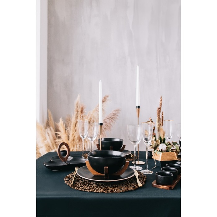 Миска фарфоровая на подставке из бамбука Magistro &laquo;Галактика&raquo;, 1,2 л, 18&times;18&times;8,5 см, цвет чёрный