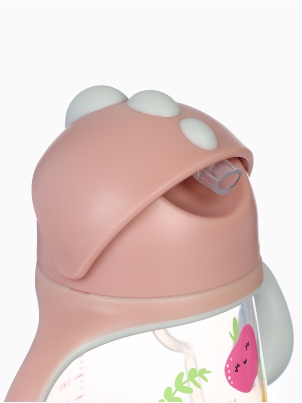 Поильник - непроливайка детский с силиконовой трубочкой &laquo;Фрукты&raquo;, 260 мл., с ручками, розовый