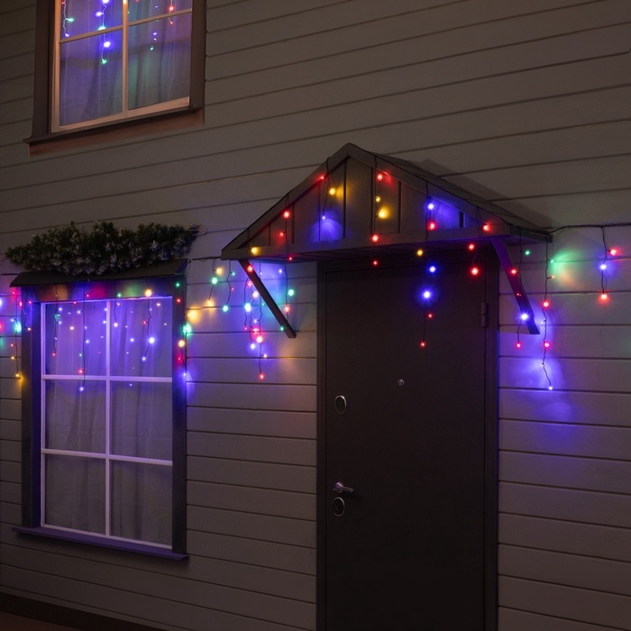 Гирлянда &laquo;Бахрома&raquo; 6 &times; 0.7 м, IP44, УМС, тёмная нить, 120 LED, свечение мульти, 220 В