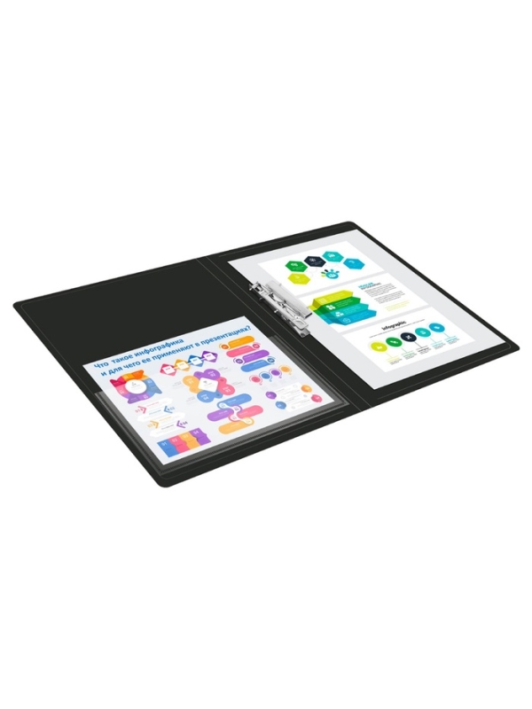 Папка с зажимом А4, 700 мкм, корешок 27 мм, Calligrata DeLuxe, внутренний карман, до 180 листов, черничный / черный