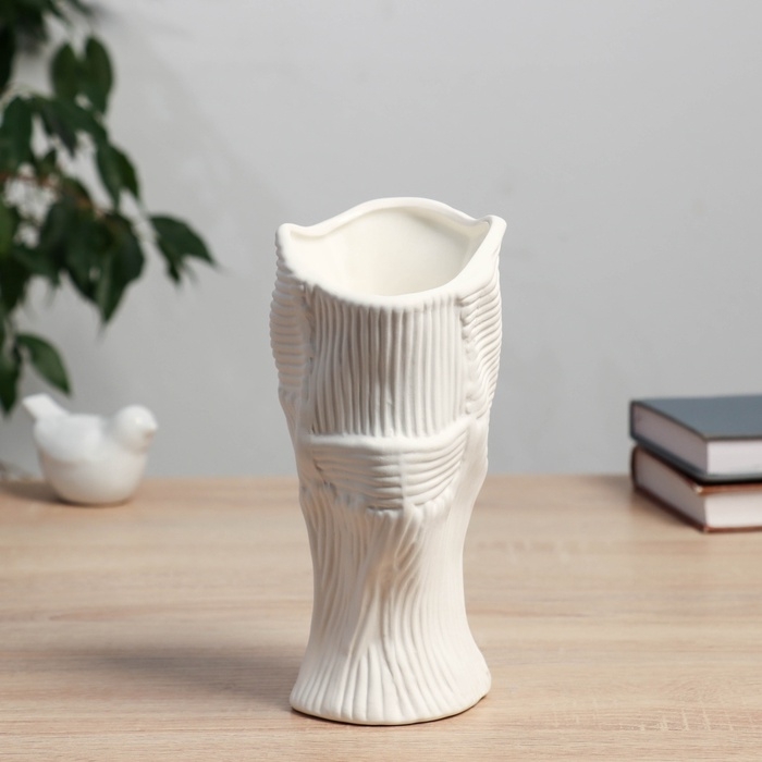 Керамическая ваза декоративная настольная &laquo;Теренс&raquo;, для цветов, сухоцветов, d-11 см, h-19.5 см, белый