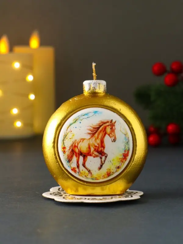 Свеча новогодняя "Шар. Конь" золотой 6,8х3,5х7,5 см