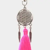 Брелок-кисточка "Ловец снов" 17 см, цв. розовый, серебристый