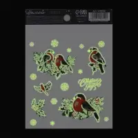 Наклейки новогодние со светящимся слоем &laquo;Снегири&raquo;, 10,5 х 14,8 х 0,1 см