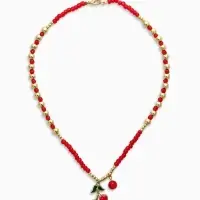 Колье "Вишня" бисер, цвет красный в золоте