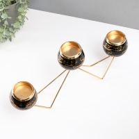 Подсвечник металл на 3 свечи "Чёрный мрамор с золотыми прожилками - зиг-заг" золото 41х19см