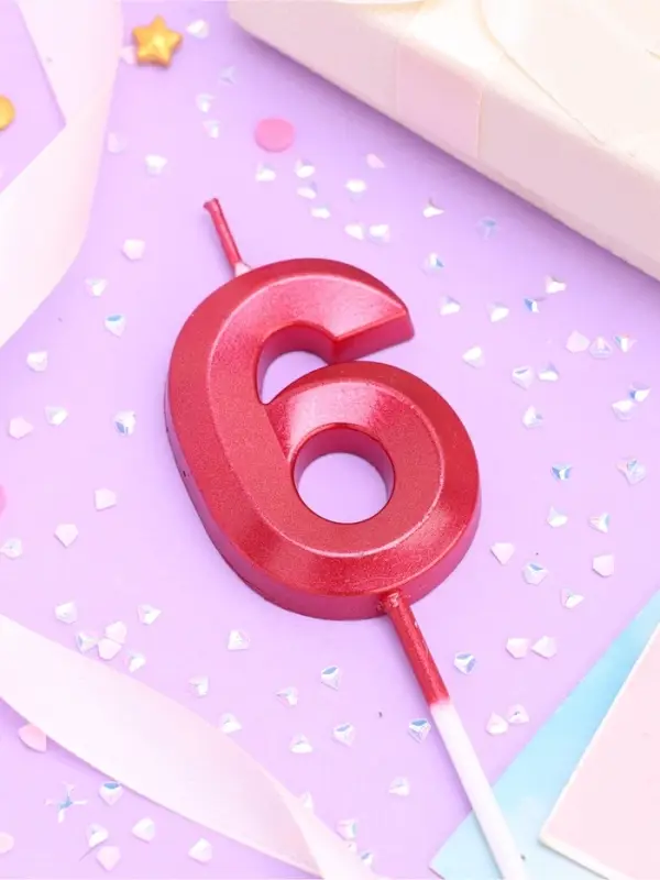 Свеча в торт на шпажке &laquo;Цифра 6&raquo;, красная, 5 см