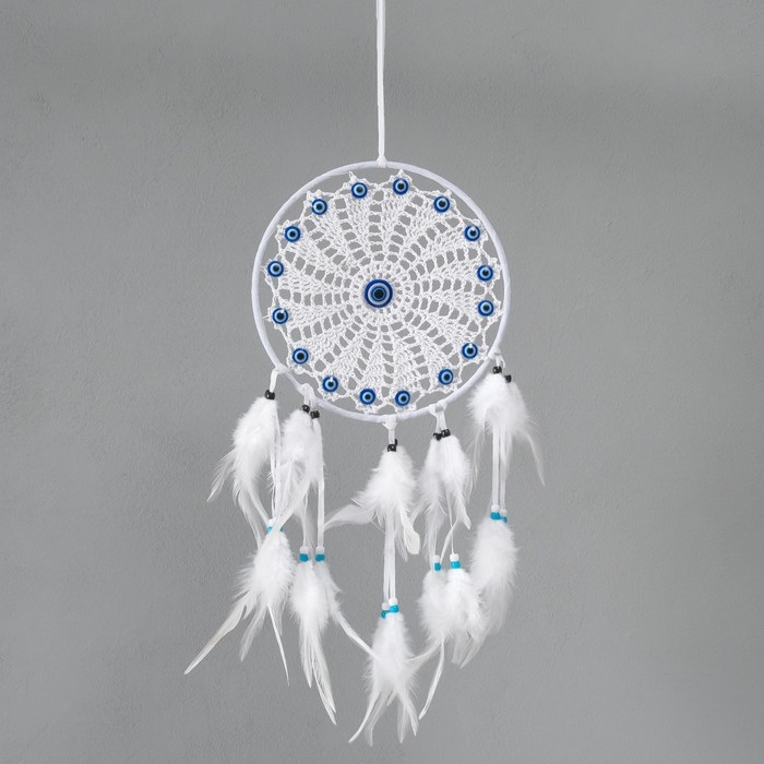 Ловец снов от сглаза "Белое солнце" с перьями 22х60 см