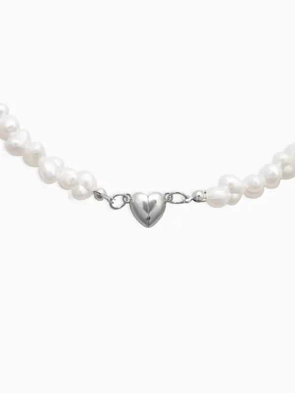 Колье жемчужное "Сердце" 35 см, цвет белый в серебре
