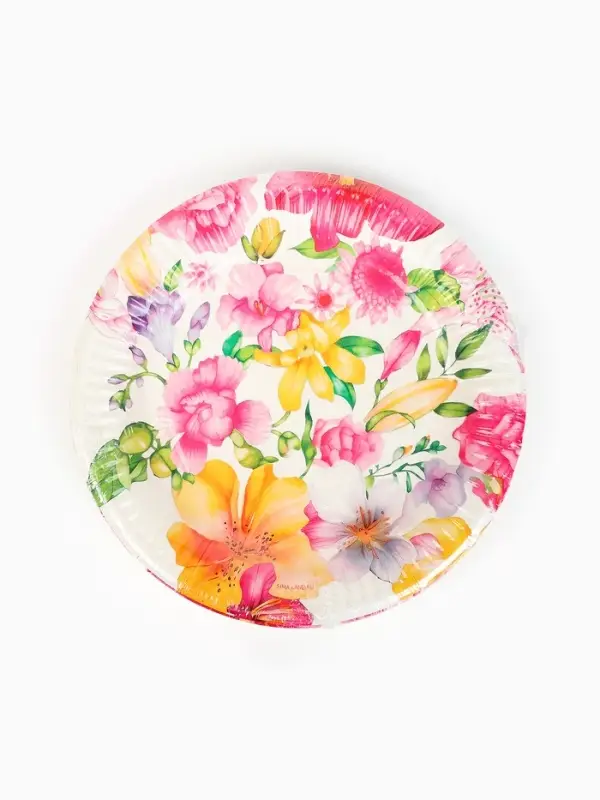 Тарелка одноразовая бумажная &laquo;Акварельные цветы&raquo;, белая, 18 см