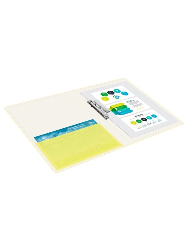 Папка с зажимом А4, 700 мкм, корешок 27 мм, Calligrata Double Neon, внутренний карман, до 180 листов, желтый неон