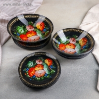 Набор тарелок стеклянных Доляна &laquo;Народные мотивы&raquo;, 19 предметов: 6 десертных тарелок, 6 обеденных тарелок, 6 мисок, салатник