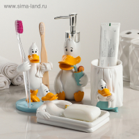 Набор аксессуаров для ванной комнаты &laquo;Утиные истории&raquo;, 4 предмета (дозатор 200 мл, мыльница, стакан, подставка для щёток), цвет белый