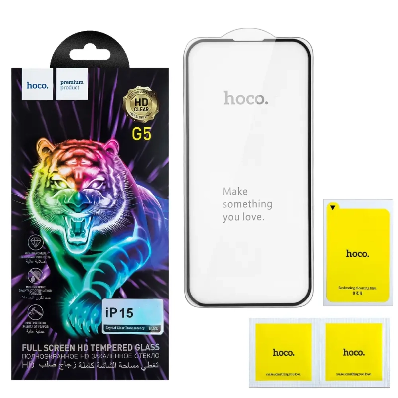 Защитное стекло iPh 15/iPh 16 Full Screen G5 black HOCO тонкая рамка