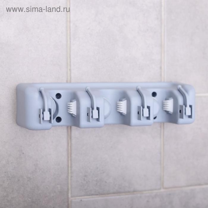 Держатель для уборочного инвентаря с крючками Доляна, 26&times;6&times;10 см, цвет серый