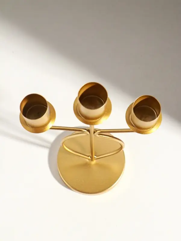 Подсвечник металл на 3 свечи "Канделябр" d=2,5 см золото 14,5х8х24 см