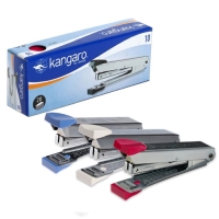 Степлер Kangaro №10, до 20 листов, металлический копус, встроенный антистеплер, 50 скоб, микс Степлер Kangaro №10, до 20 листов, металлический копус, встроенный антистеплер, 50 скоб, микс