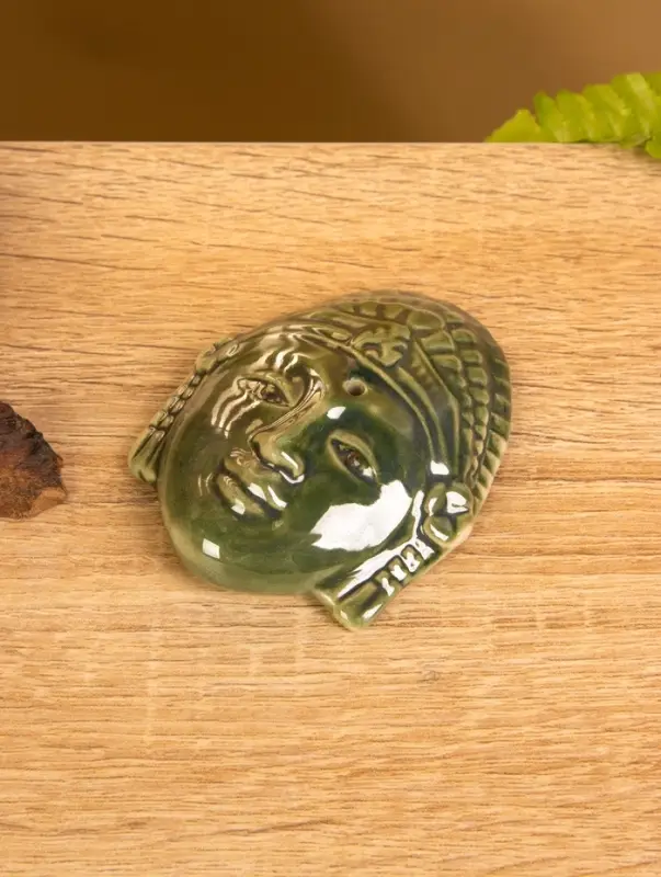 Подставка под благовония "Лицо Будды" керамика, цв. зелёный, 7х5,5х1,5 см