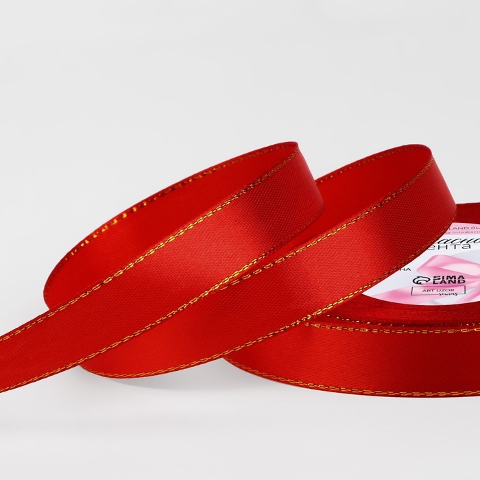 Лента атласная &laquo;Золотые нити&raquo;, 15 мм &times; 23 &plusmn; 1 м, цвет красный №026