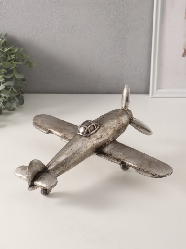 Сувенир полистоун "Ретро. Винтовой самолёт" серебро с патиной 35х30х15 см