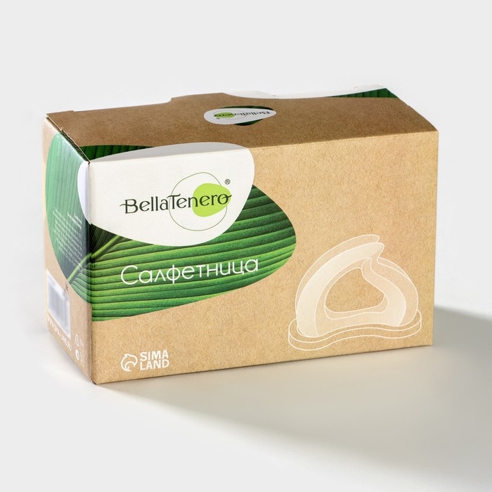 Салфетница керамическая на бамбуковой подставке BellaTenero, 14&times;7&times;10 см, цвет белый