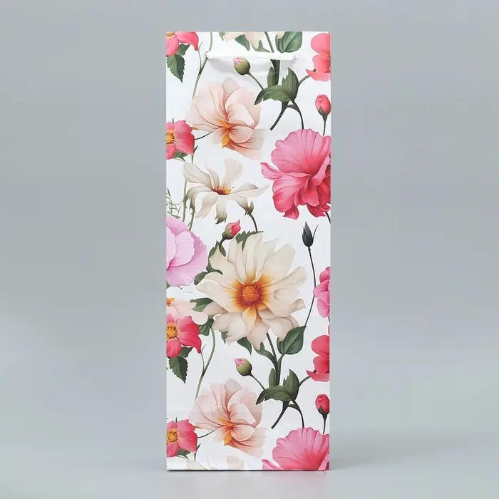 Пакет подарочный под бутылку, упаковка, &laquo;Цветы&raquo;, 36 х 13 х 10 см