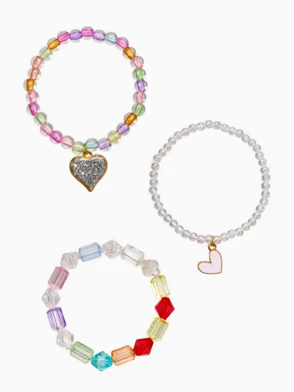 Браслет детский &laquo;Выбражулька&raquo;, 3 шт. набор, сердца, бусины, цветной