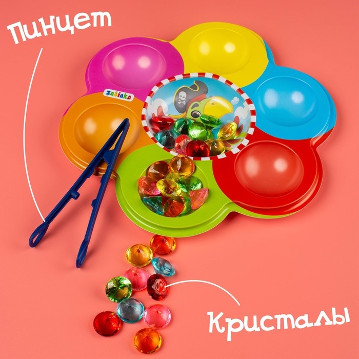 Сортер &laquo;Сокровища пиратов&raquo;, по методике Монтессори, 6 цветов, с пинцетом, 3+