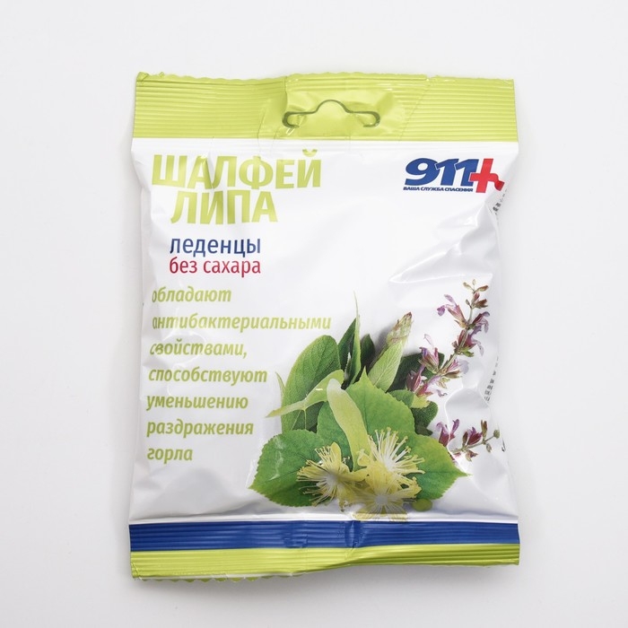 Леденцы Леденцы "911" без сахара, шалфей, липа, витамин С, 50 г