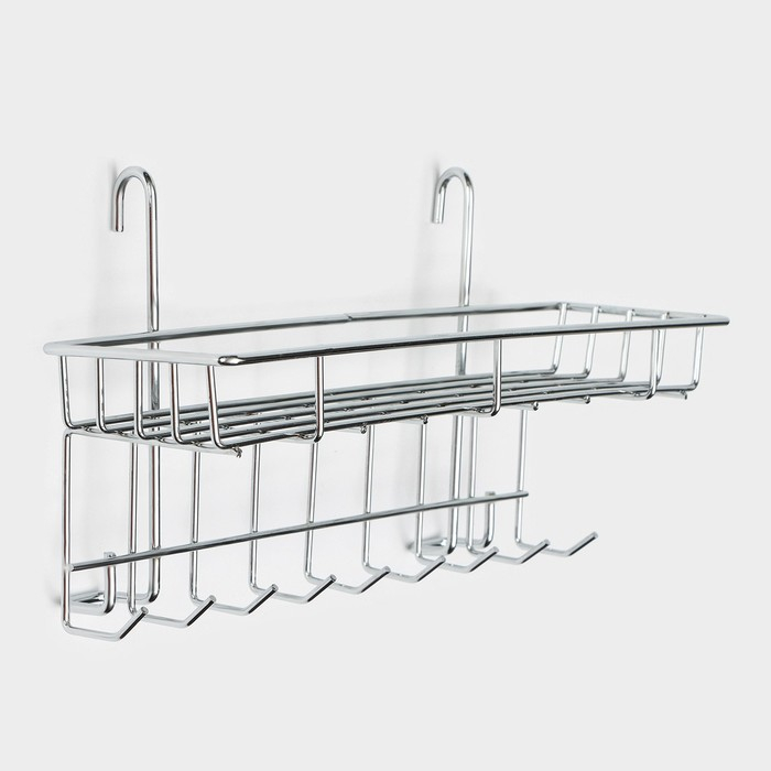 Полка на рейлинг с крючками Доляна, 29×10×17 см, цвет хромированный Полка на рейлинг с крючками Доляна, 29×10×17 см, цвет хромированный