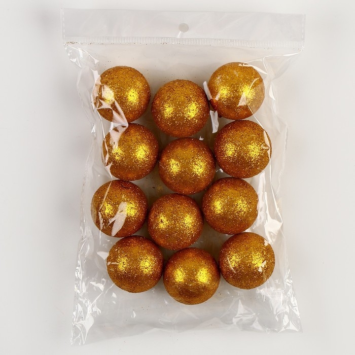 Новый год! Фигурка для поделок и декора &laquo;Шарик&raquo;, набор 12 шт., размер 1 шт. &mdash; 4 см, цвет золотой