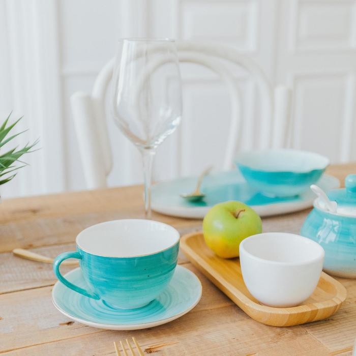 Чайная пара фарфоровая Доляна &laquo;Млечный путь&raquo;, 2 предмета: чашка 220 мл, блюдце d=13,5 см, цвет бирюзовый