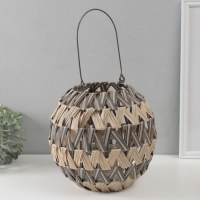 Подсвечник пластик на 1 свечу "Зигзаг полосками" серо-бежевый 13х27х25 см