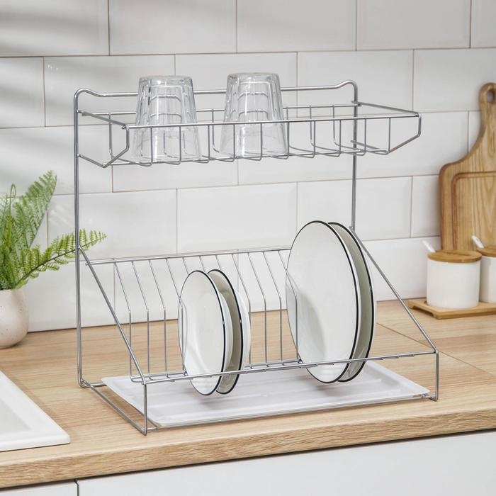 Сушилка для посуды с поддоном, 38&times;24&times;38 см, цвет хром