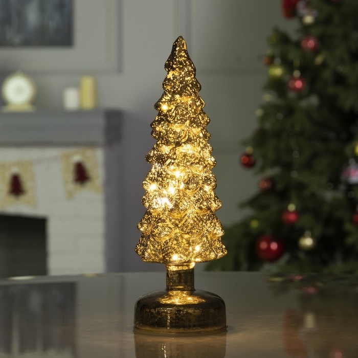 Светодиодная фигура &laquo;Золотистая ёлка&raquo; 9 &times; 29 &times; 9 см, стекло, батарейки АААх3 (не в комплекте), свечение тёплое белое