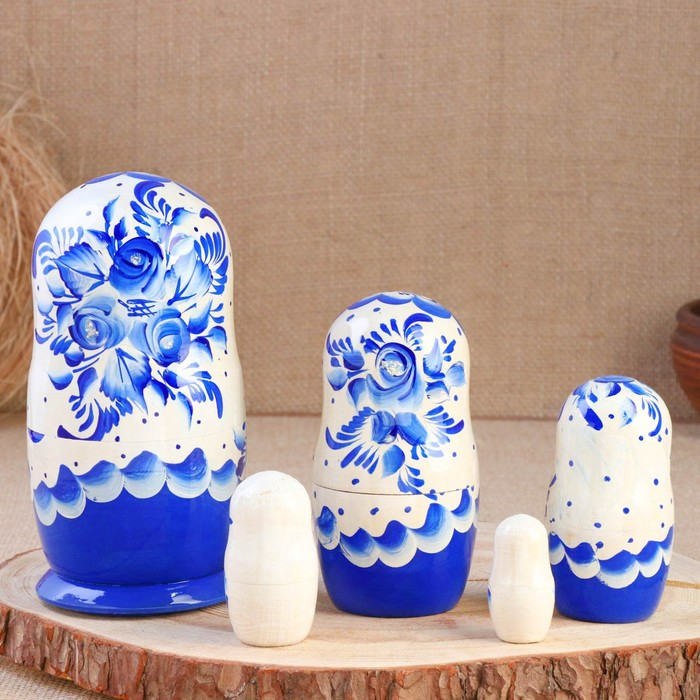 Матрёшка &laquo;Гжель&raquo;, синее платье, 5 кукольная, 18 см