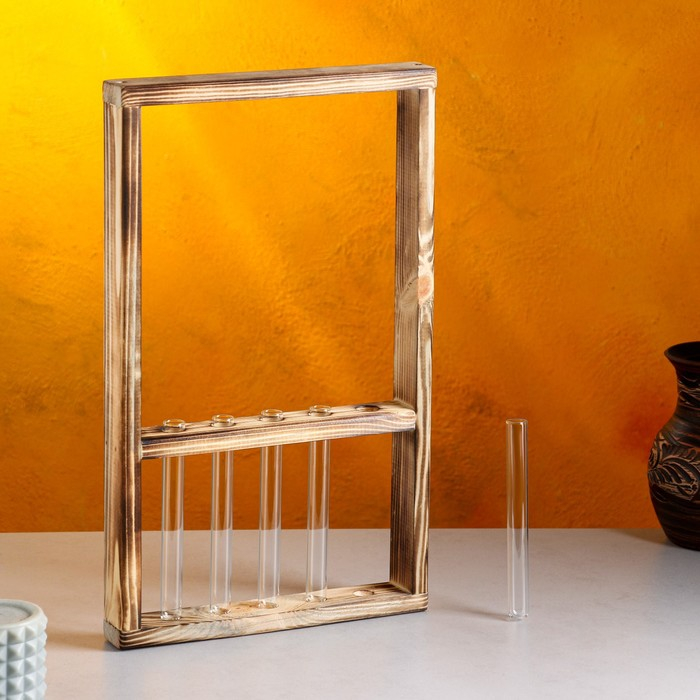 Кашпо деревянное 28×4.5×40 см с 5 колбами Кашпо деревянное 28×4.5×40 см с 5 колбами "Рамка Экстра", обжиг Дарим Красиво