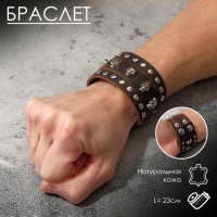 Браслет кожа &laquo;Череп&raquo; точки, цвет коричневый с серебром, 23 см