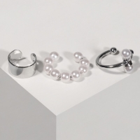 Серьга &laquo;Кафф&raquo; набор 3 шт., жемчуг, цвет белый в серебре