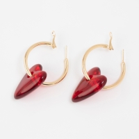 Серьги-кольца &laquo;Сердца&raquo; красный в золоте