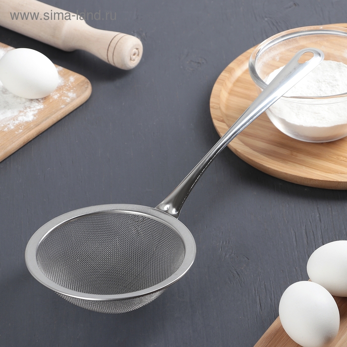 Сито для просеивания с ручкой Доляна &laquo;Фире&raquo;, d=13 см, нержавеющая сталь, цвет серебристый