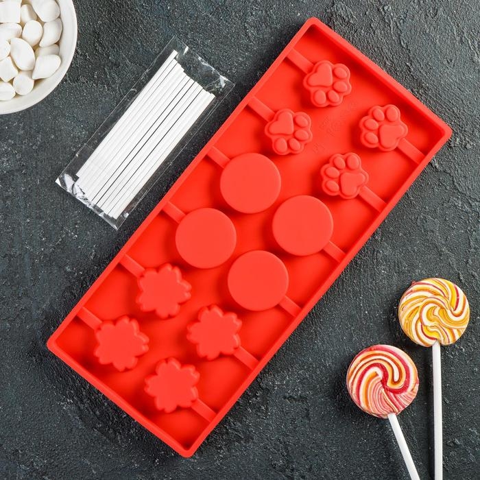 Форма для леденцов Доляна &laquo;Вкусная сладость&raquo;, силикон, 26,5&times;11,5 см, 12 ячеек (d=3,5 см), с палочками, цвет МИКС